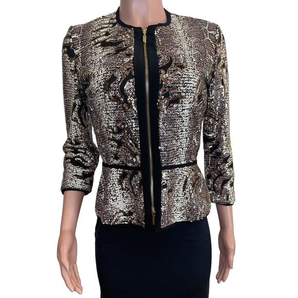 Frank Lyman Jacket Womens 4 Black Metallic Sequin Zip Blazer Cocktail Evening - Picture 2 of 16